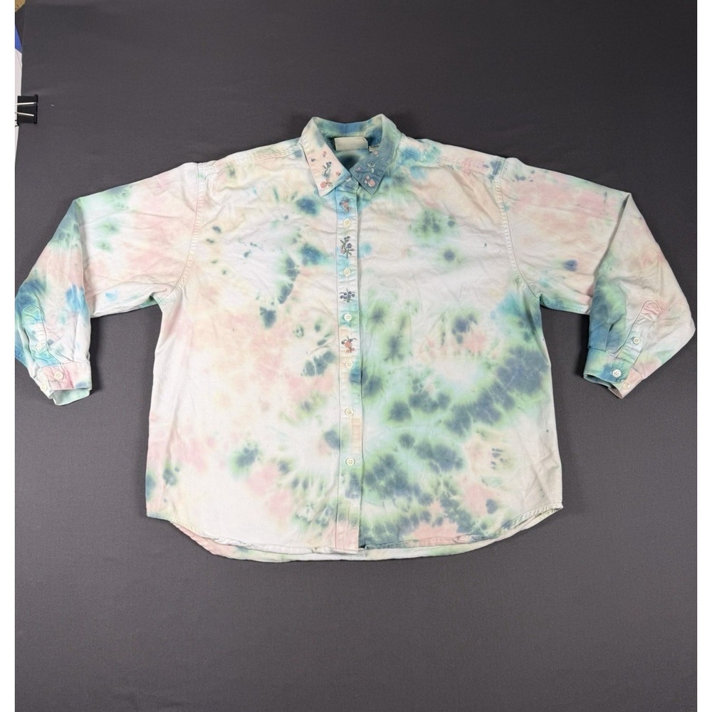 Northern Reflections Cottage Garden Button Down Shirt Embroidered Tie-Dye Sz M